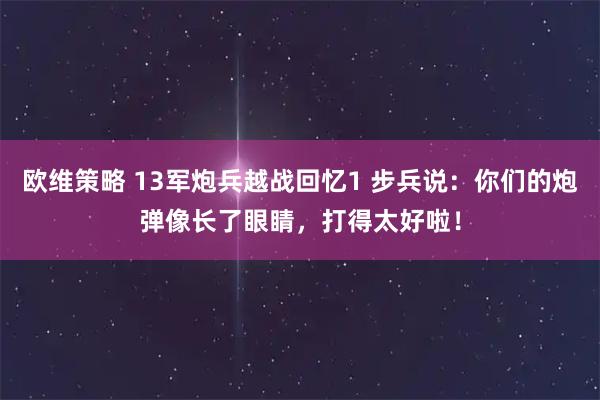 欧维策略 13军炮兵越战回忆1 步兵说：你们的炮弹像长了眼睛，打得太好啦！